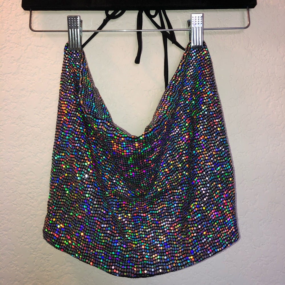Silver multi colored halter top